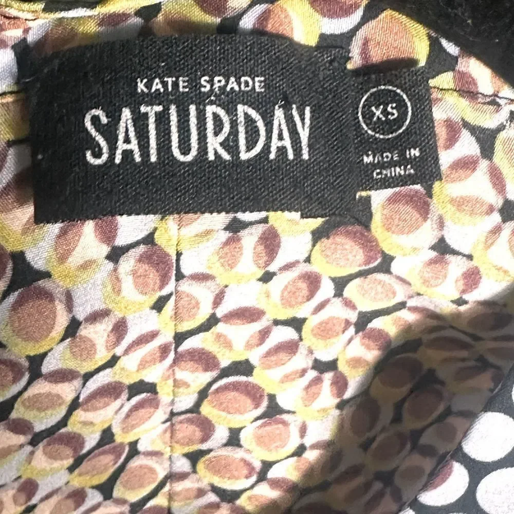 Kate Spade Saturday Long Sleeve Button Front Multi Color Silk Dress Size XS 📦